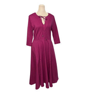 eShakti Pink Purple Fit and Flare Vneck Jersey Midi Dress Size Medium 8